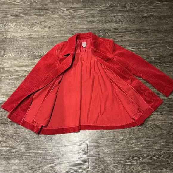 J‎ Jill Women’s Red Corduroy Barn Coat Lagenlook Preppy Jacket Size S - Picture 5 of 6